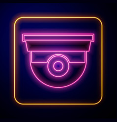 Glowing Neon Security Camera Icon Isolated