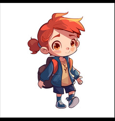 Hand Drawn Girl With Backpack Go To School