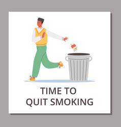 Squared Banner With Man Throws Pack Of Cigarettes