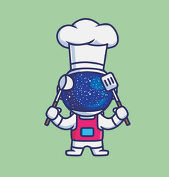 Cute Astronaut Chef Holding A Spatula Cartoon