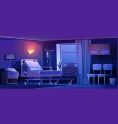 Private Hospital Chamber With Medical Bed At Night