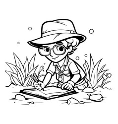 Boy With Glasses Reading A Book In The Garden