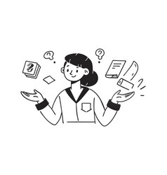 Business Person Woman Hand Up Doodle Line Art