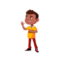 Happiness Asian Boy Waving Hand In Zoo Cartoon