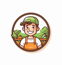 Cute Farmer Boy In Apron And Cap