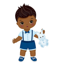 Cute African American Baby Boy Holding Bunny Toy