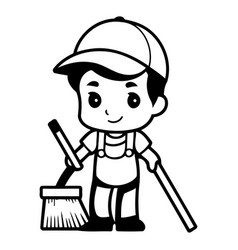 Cute Cartoon Boy Cleaning The House Cleaning