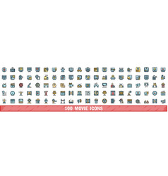 100 Movie Icons Set Color Line Style