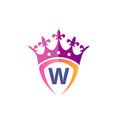 Letter W Monogram Alphabet With Shield And Crown