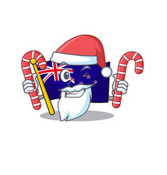 Santa With Candy Flag New Zealand In Cartoon