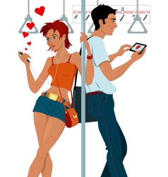 Young Couple Sexting On A Subway