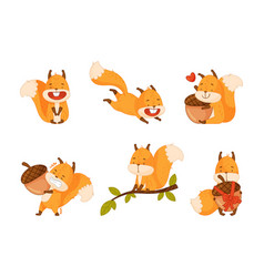 Cute Red Squirrel In Different Everyday Activities