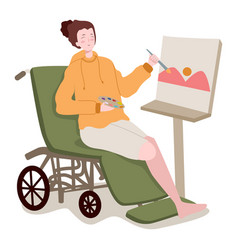 Disabled Women On Wheel Chair Hold Brush Palette