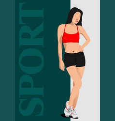 Young Athlete Woman In Red-black Sports Suit 3d