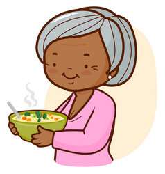 African American Grandma Holding A Bowl Soup