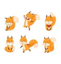 Cute Red Squirrel In Different Everyday Activities