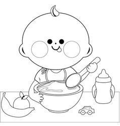 Baby Eating Cereal And Fruit