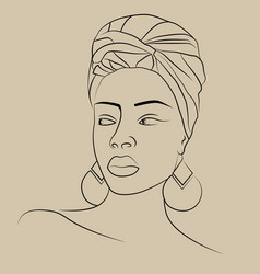 Ethnic African Woman Portrait Line Drawing Beige