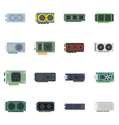 Graphics Card Icons Set Flat Video Board