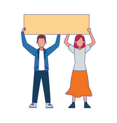 Man And Woman Holding Up A Blank Placard Colorful