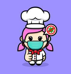 Cute Girl Chef Wearing Mask Mascot Design