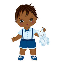 Cute African American Baby Boy Holding Bunny Toy