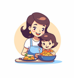 Mother And Daughter In The Kitchen In Cartoon