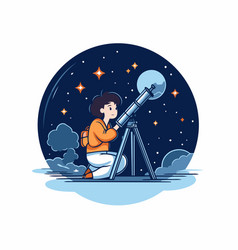 Girl Looking Through A Telescope In The Night Sky