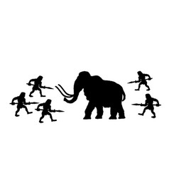 Caveman Hunting Mammoth With Spear Silhouette