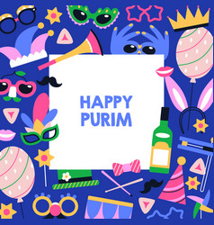 Happy Purim Square Card Design Jewish Holiday