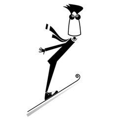 Cartoon Young Man A Ski Jumper