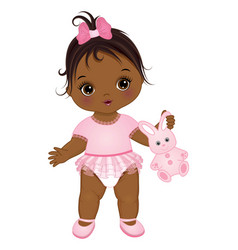 Cute African American Baby Girl Holding Bunny Toy