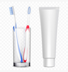 Toothbrushes In Glass Or Plastic Cup Near