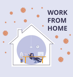 Work From Home Flat Cartoon Banner Protection