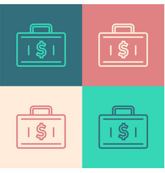 Pop Art Line Briefcase And Money Icon Isolated