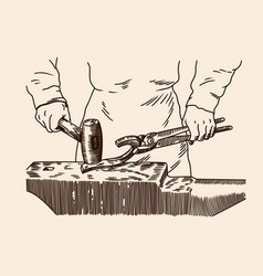 Blacksmith With Hammer And Anvil