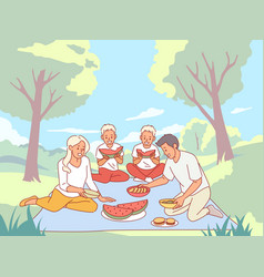 Family On Picnic Outdoor Activities Parents With