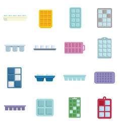 Ice Cube Trays Icons Set Flat Cool