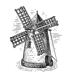 Old Windmill In Sketch Style Farm Mill