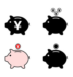 Piggy Bank Flat Icon Sign With Yuan Web Symbol