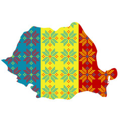 Map Of Romania With Flag And Ethnic Motifs