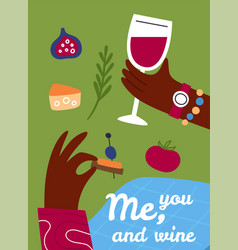 Cartoon Wine Card Couple Drinking Grape Alcohol