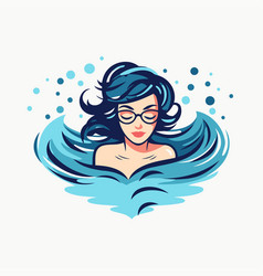 Beautiful Woman With Glasses Swimming In The Sea