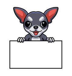 Cute Chihuahua Dog Cartoon Holding Blank Sign