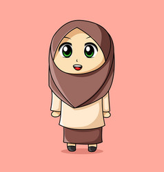 Cute Girl With Brown Veil And Green Eye Cartoon