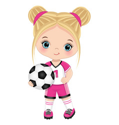 Cute Little Blond Girl Playing Soccer