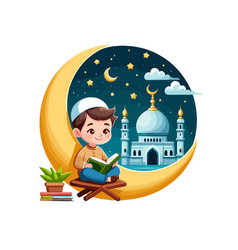 Kid Reading Quran Holy At Ramadan Night