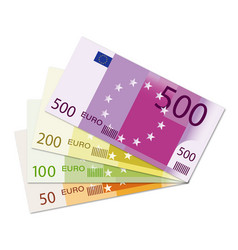 Set Banknotes 500 200 100 And 50 Euros Laid