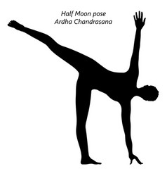 Silhouette Of Yoga Half Moon Pose Or Ardha Chandra