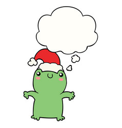 Cute Cartoon Frog Wearing Christmas Hat